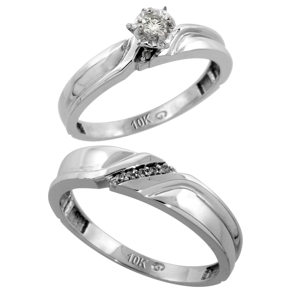 10k Gold 2-Piece Diamond Wedding Engagement Ring Set for Him and Her 0.12 cttw 3.5 & 5mm