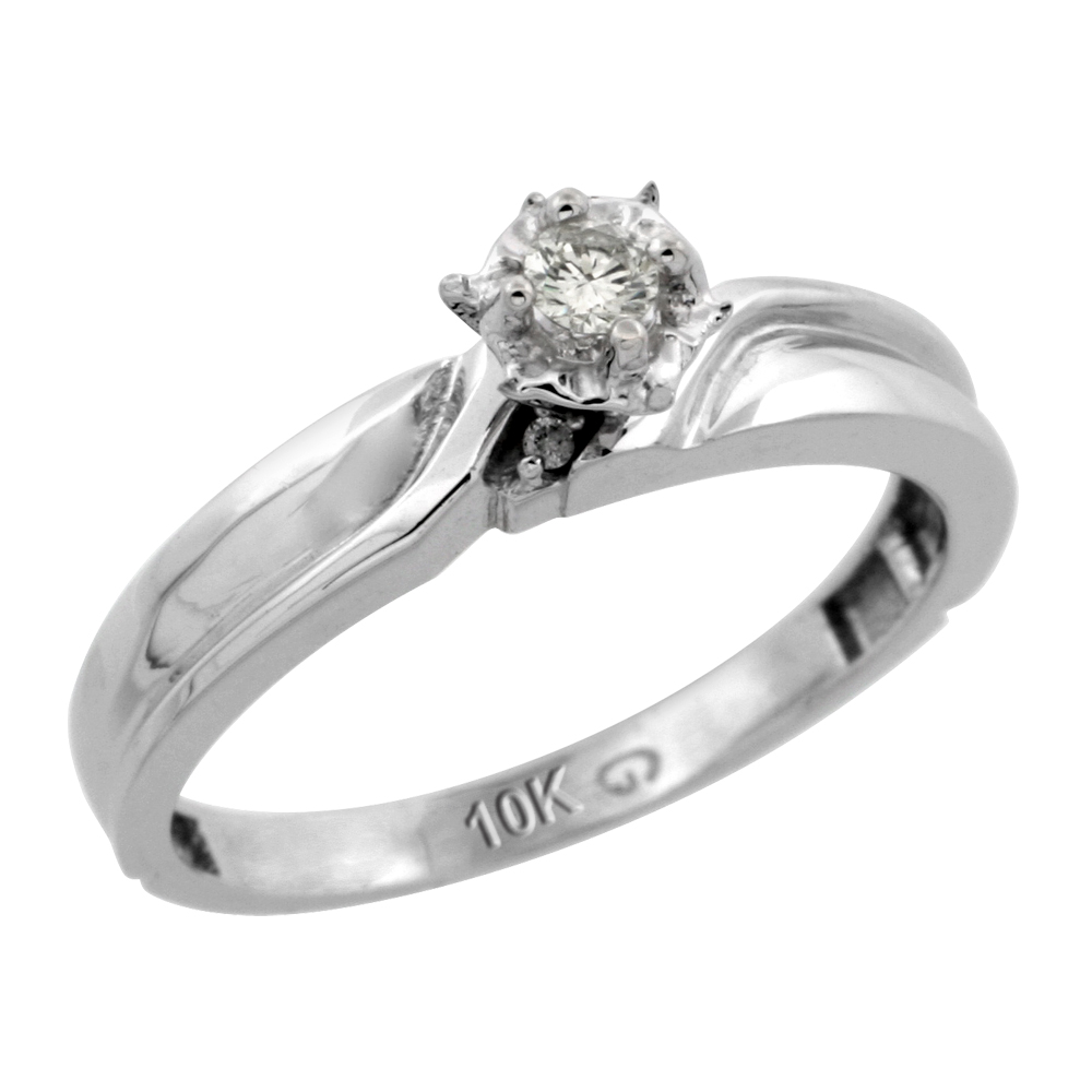 10k White Gold Diamond Engagement Ring, 1/8 inch wide