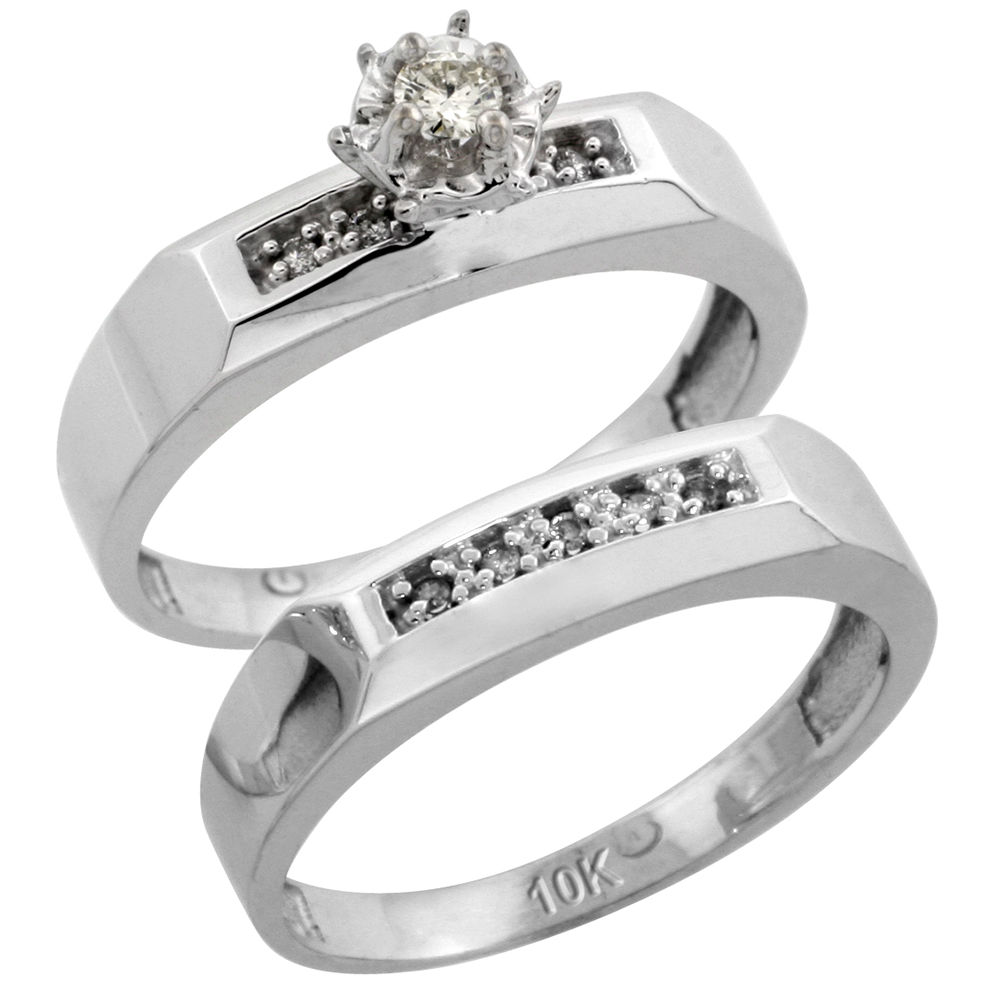10k White Gold Ladies� 2-Piece Diamond Engagement Wedding Ring Set, 3/16 inch wide