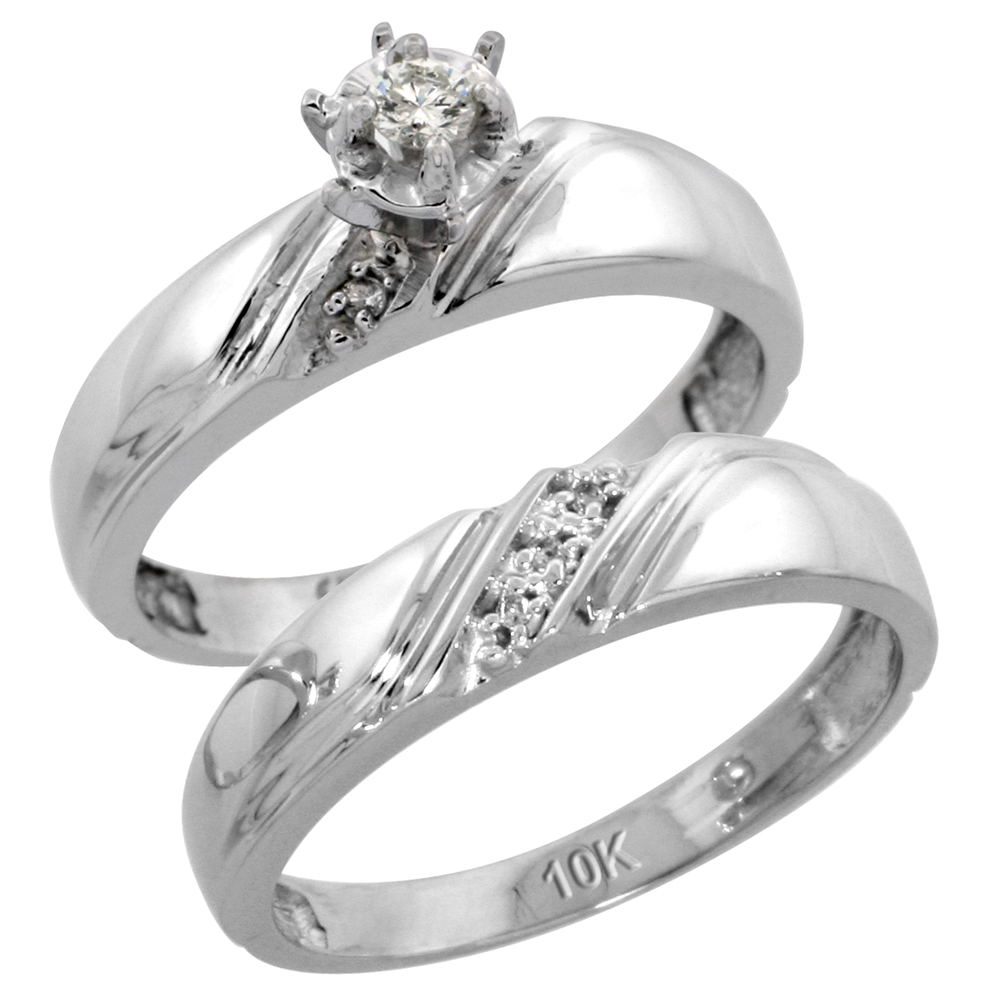 10k White Gold Ladies� 2-Piece Diamond Engagement Wedding Ring Set, 3/16 inch wide