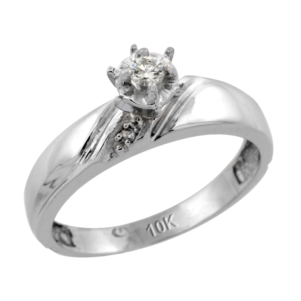 10k White Gold Diamond Engagement Ring, 3/16 inch wide