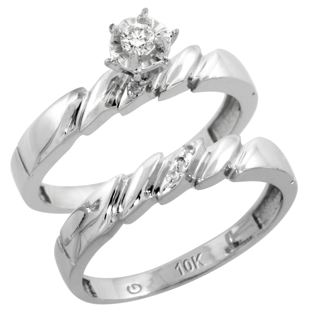 10k White Gold Ladies� 2-Piece Diamond Engagement Wedding Ring Set, 5/32 inch wide