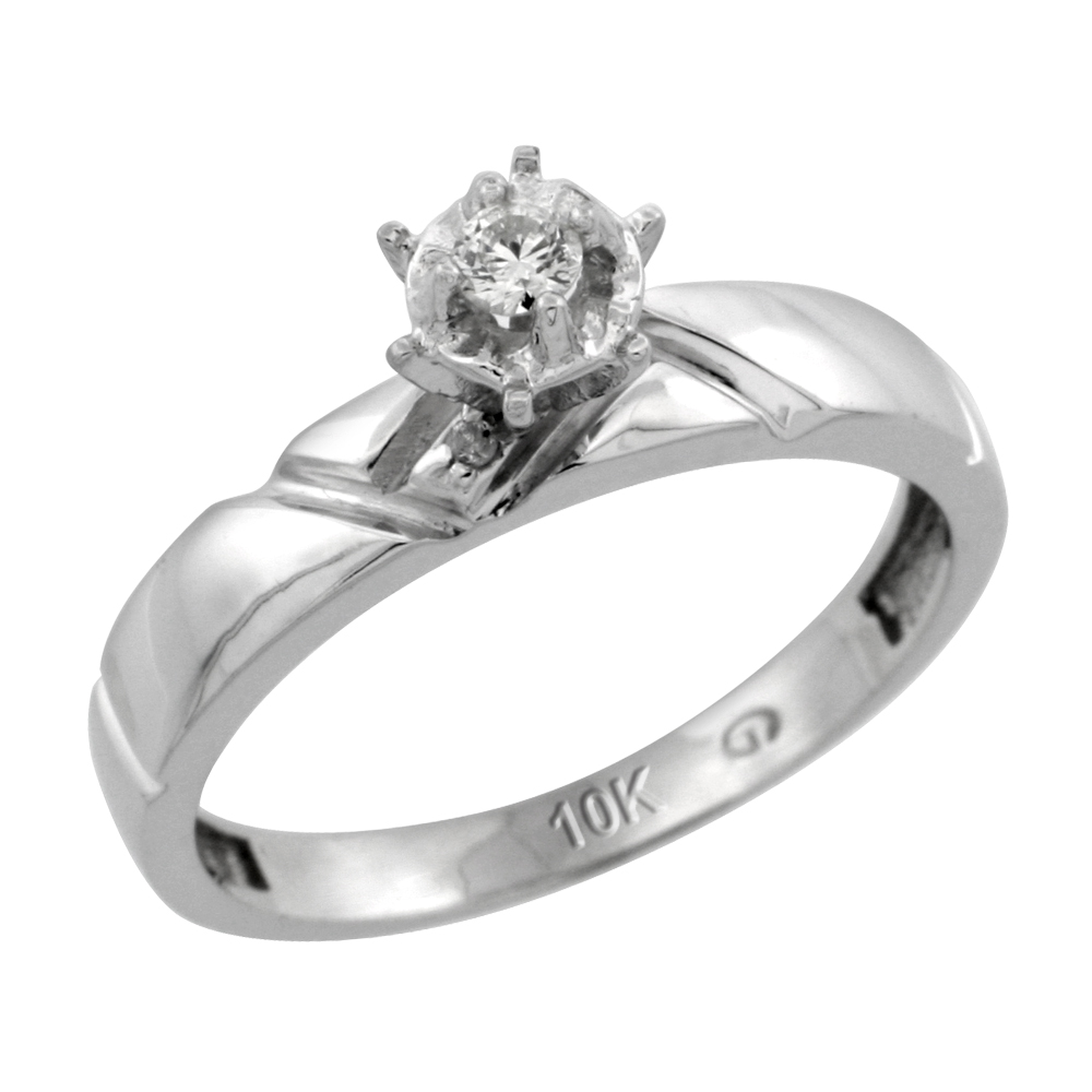 10k White Gold Diamond Engagement Ring, 5/32 inch wide