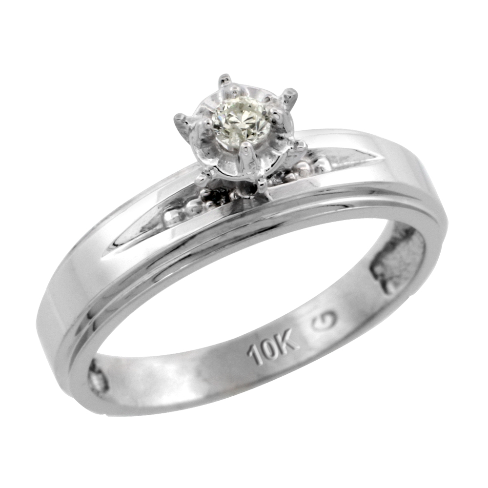 10k White Gold Diamond Engagement Ring, 3/16 inch wide