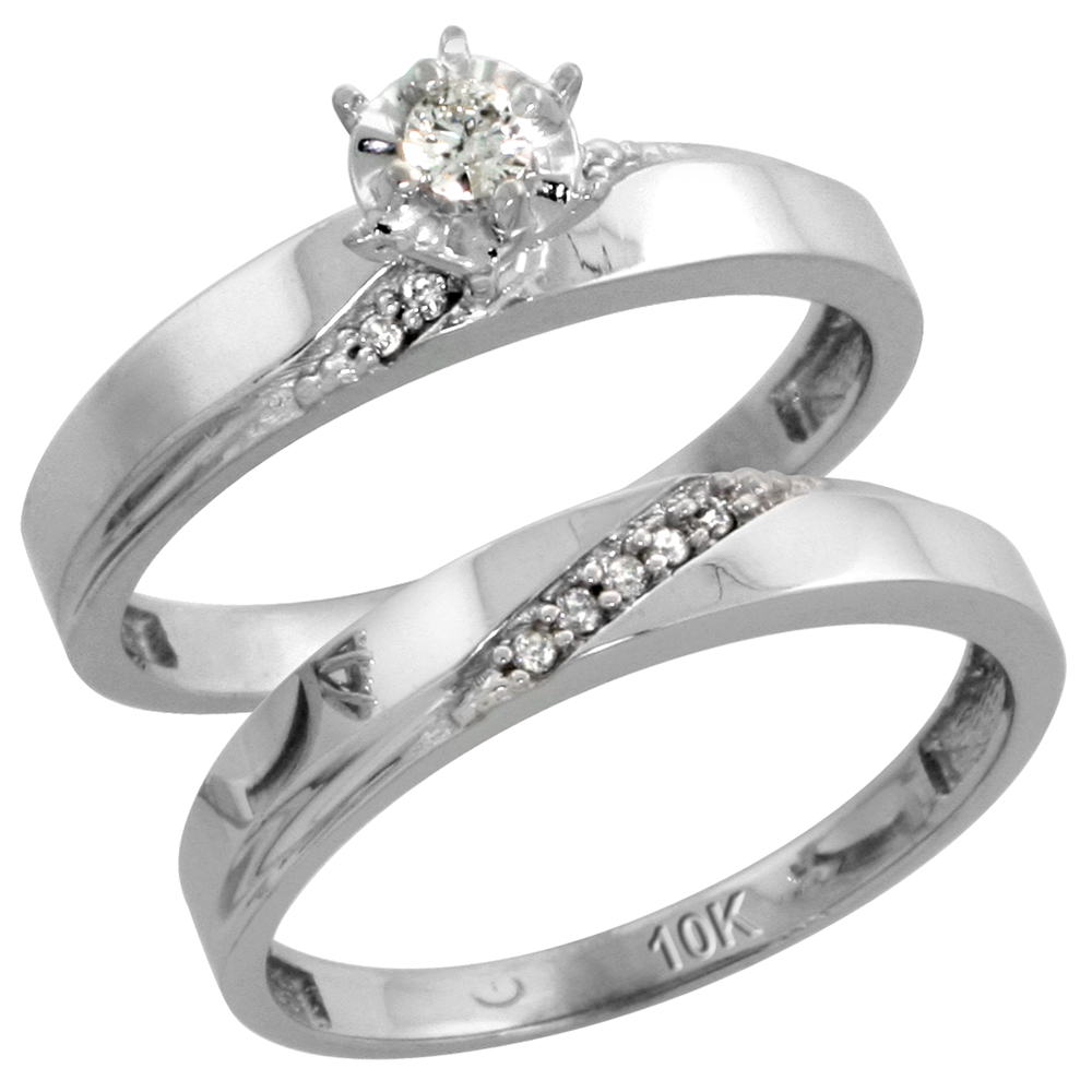 10k White Gold Ladies� 2-Piece Diamond Engagement Wedding Ring Set, 1/8 inch wide