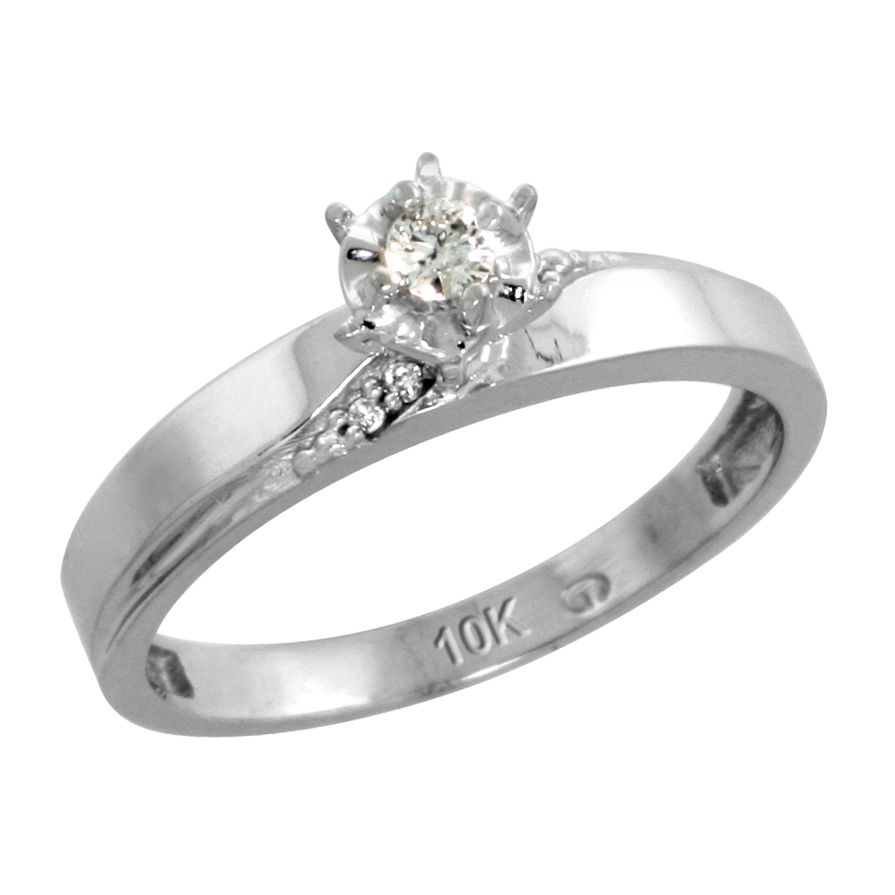 10k White Gold Diamond Engagement Ring, 1/8inch wide