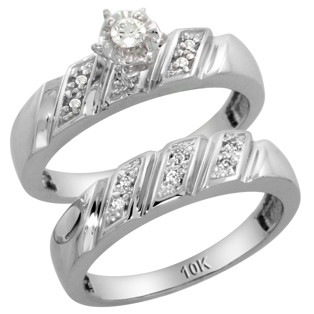 10k White Gold Ladies� 2-Piece Diamond Engagement Wedding Ring Set, 3/16 inch wide