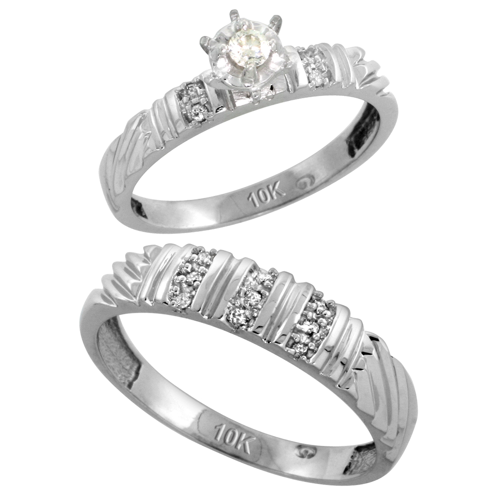 10k White Gold 2-Piece Diamond wedding Engagement Ring Set for Him and Her, 3.5mm & 5mm wide