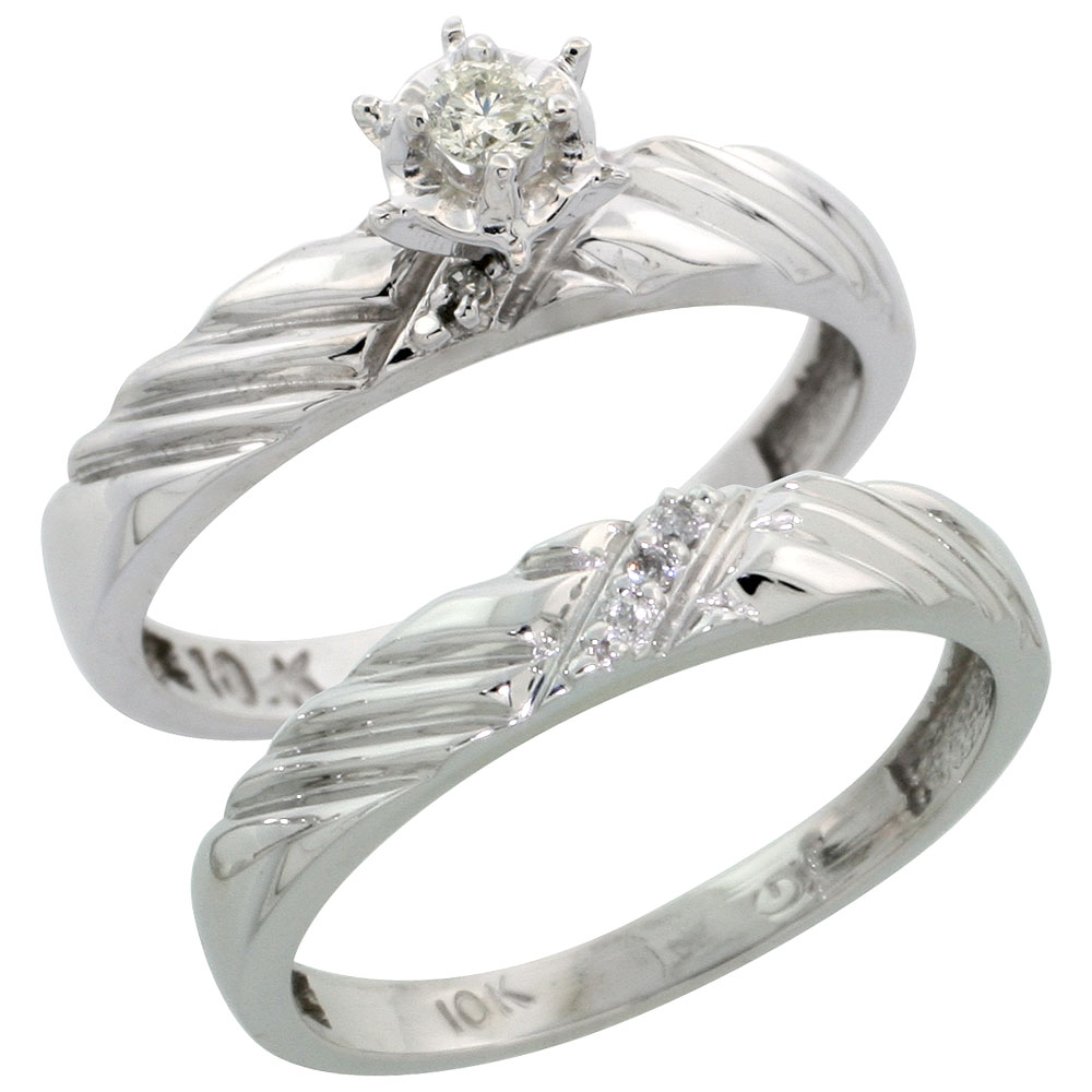 10k White Gold Ladies� 2-Piece Diamond Engagement Wedding Ring Set, 1/8 inch wide