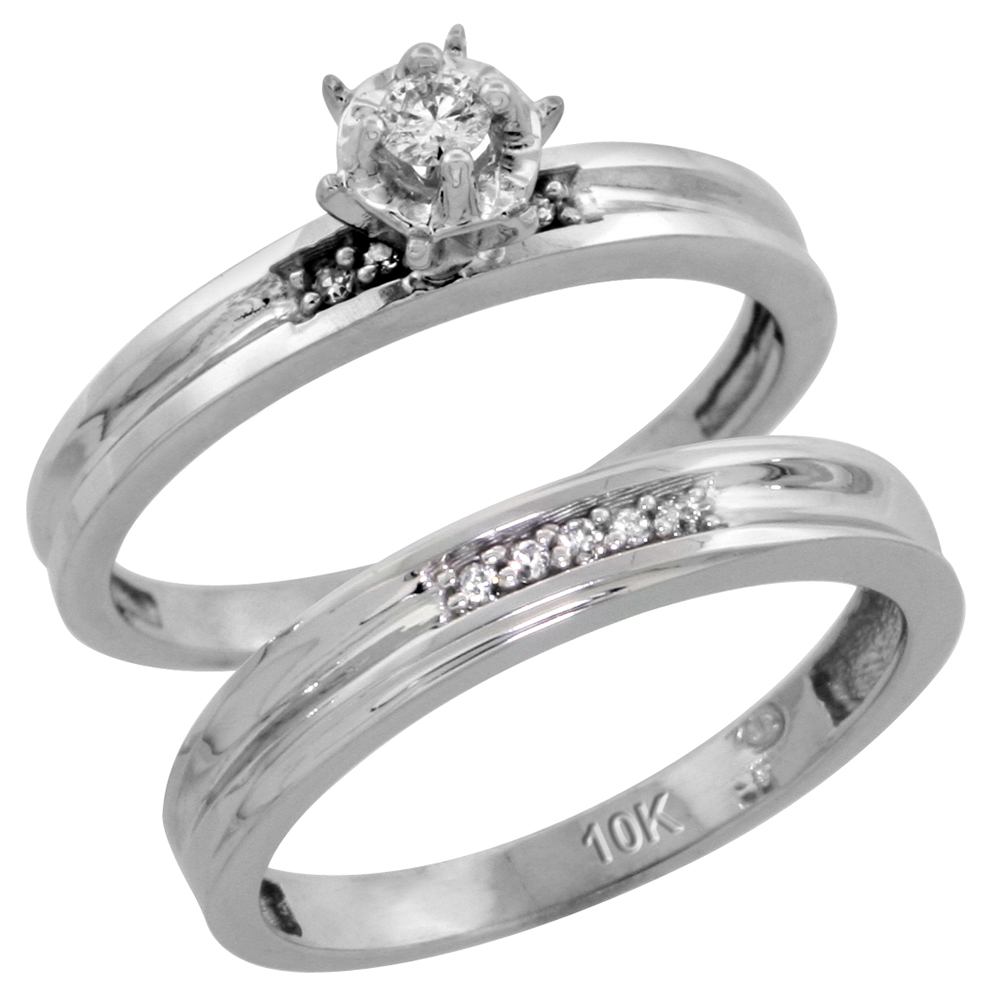 10k White Gold Ladies� 2-Piece Diamond Engagement Wedding Ring Set, 1/8 inch wide