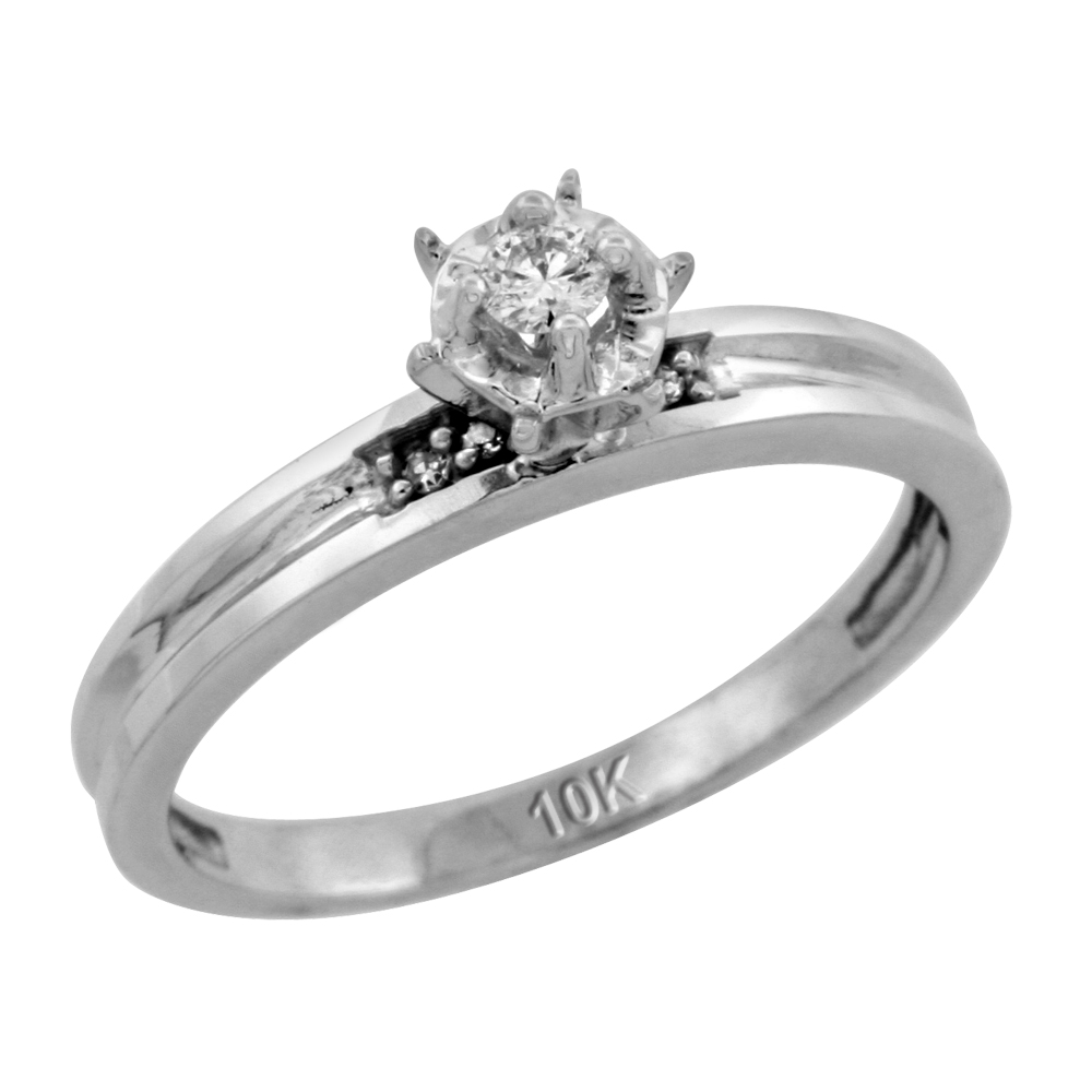 10k White Gold Diamond Engagement Ring, 1/8inch wide