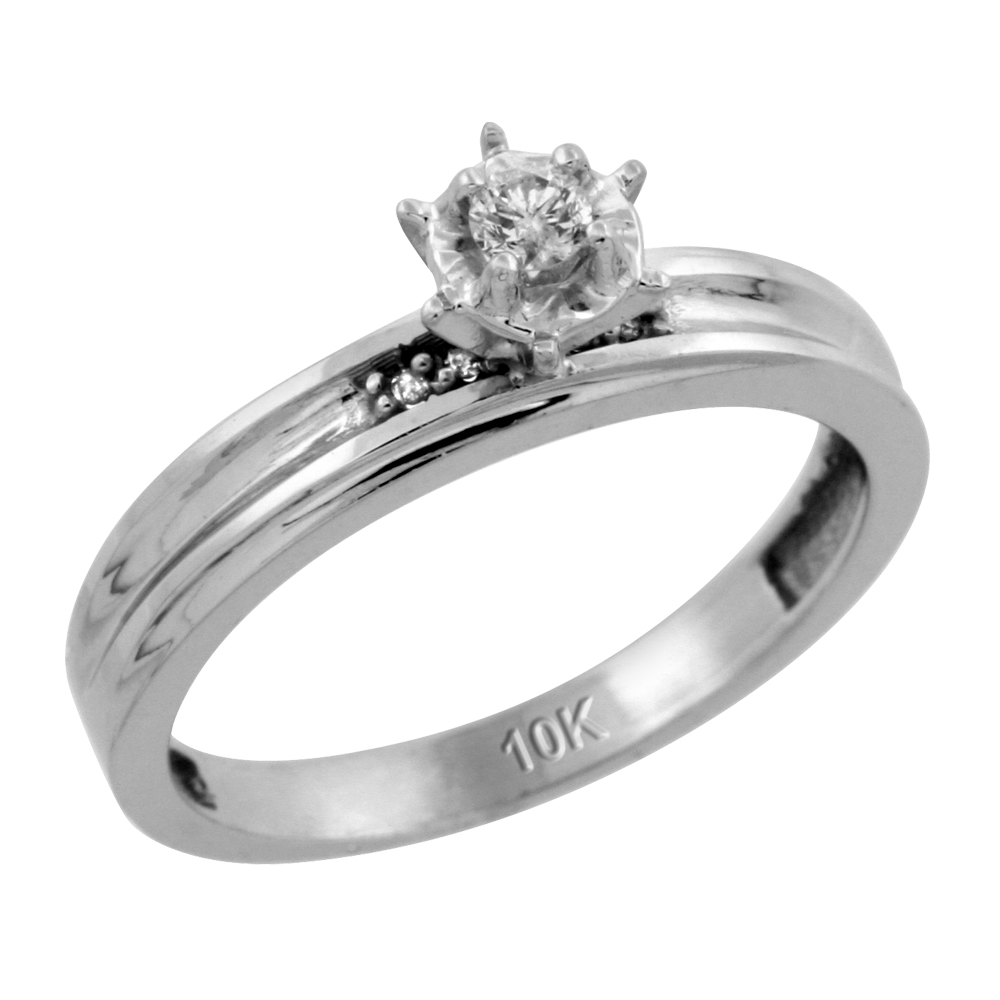 10k White Gold Diamond Engagement Ring, 1/8inch wide