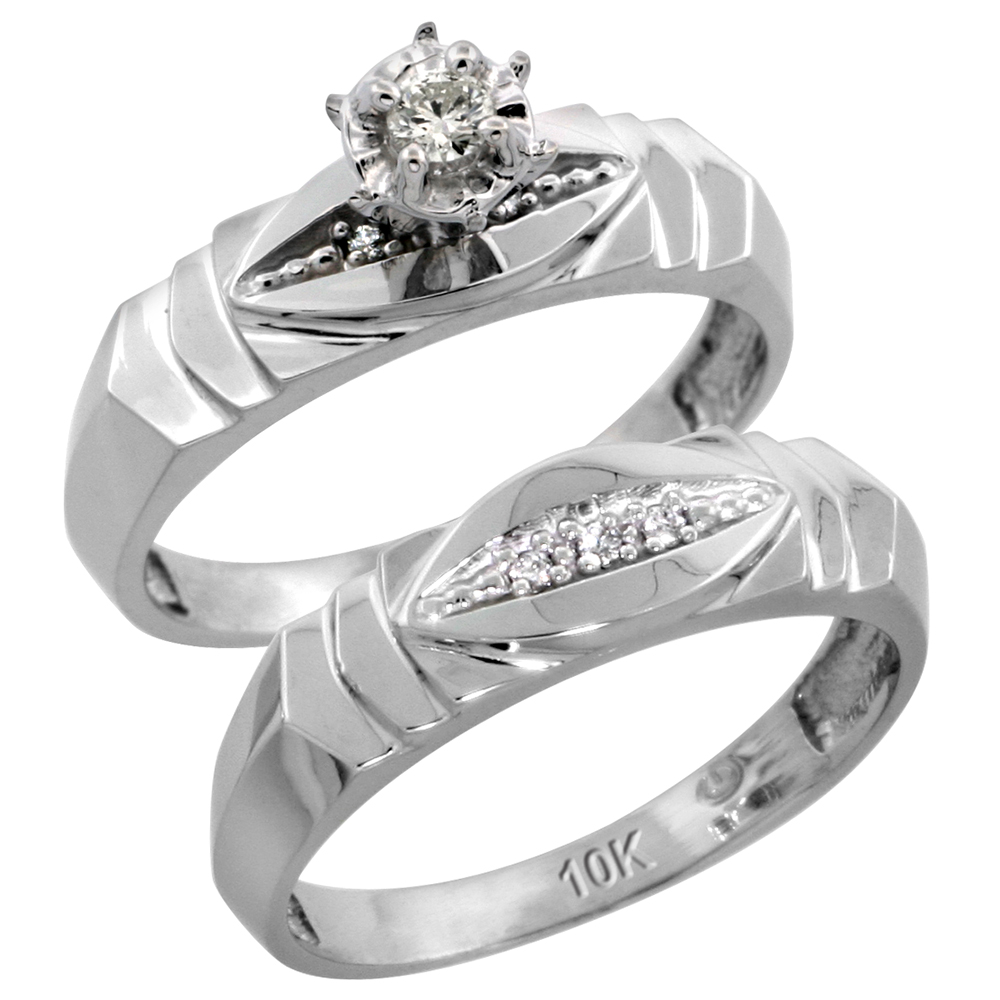 10k White Gold Ladies� 2-Piece Diamond Engagement Wedding Ring Set, 3/16 inch wide