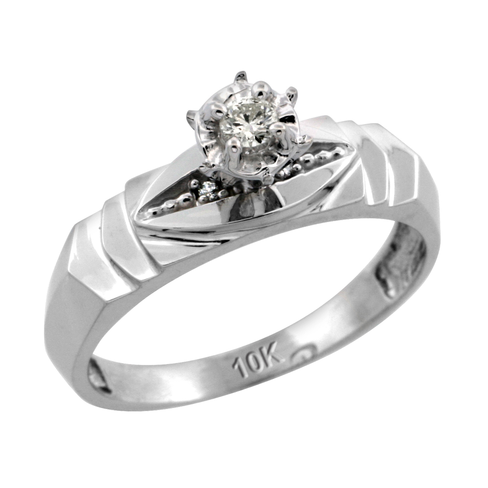 10k White Gold Diamond Engagement Ring, 3/16 inch wide