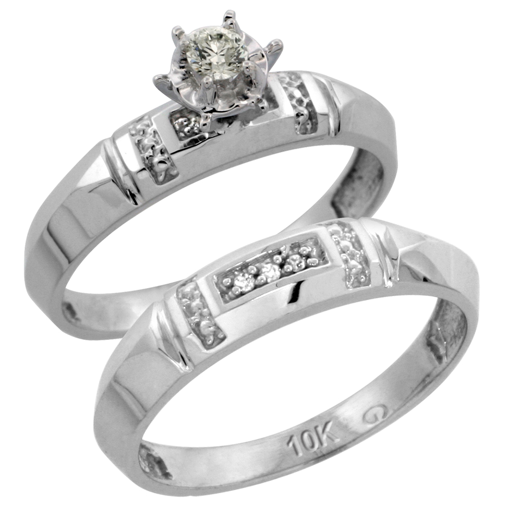 10k White Gold Ladies� 2-Piece Diamond Engagement Wedding Ring Set, 5/32 inch wide