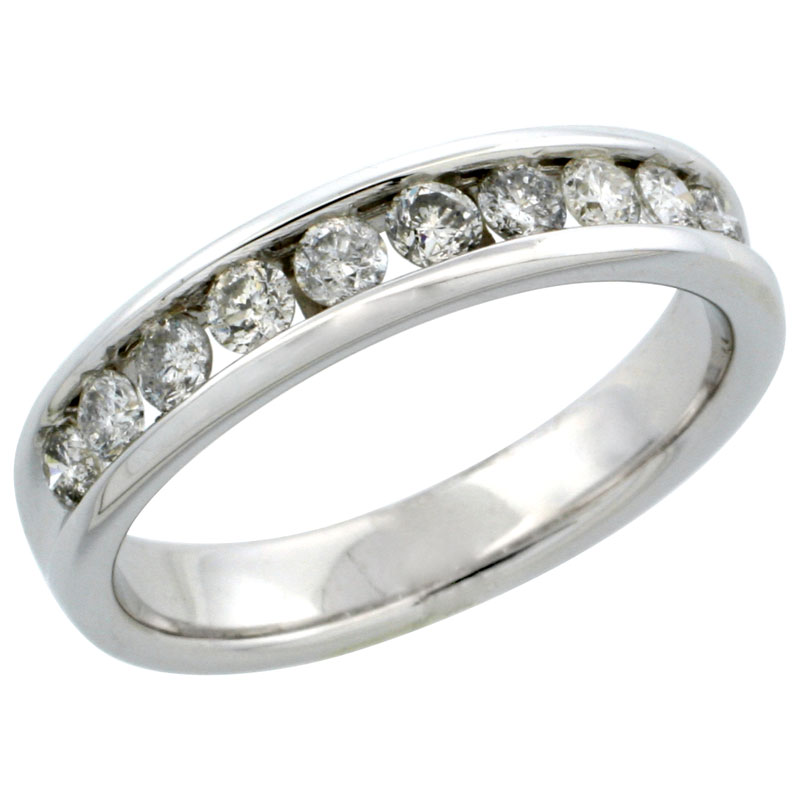 10k White Gold 10-Stone Men's Diamond Ring Band w/ 0.74 Carat Brilliant Cut Diamonds, 3/16 in. (5mm) wide