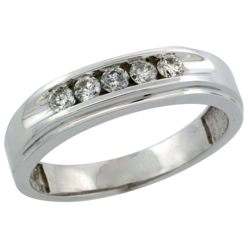 10k White Gold 5-Stone Ladies' Diamond Ring Band w/ 0.21 Carat Brilliant Cut Diamonds, 3/16 in. (5mm) wide
