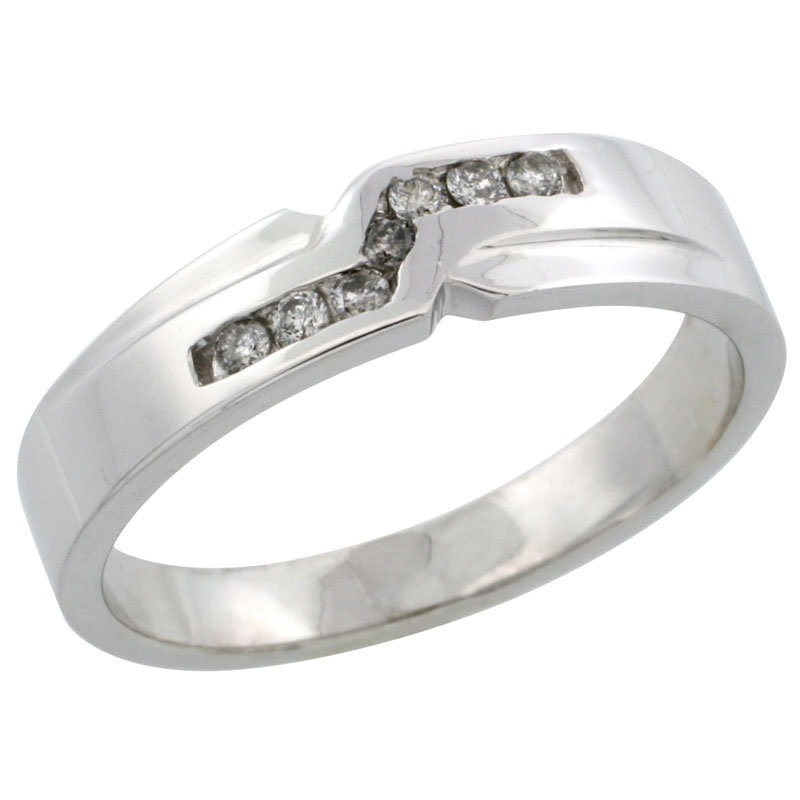 10k White Gold Men's Diamond Ring Band w/ 0.13 Carat Brilliant Cut Diamonds, 3/16 in. (5mm) wide