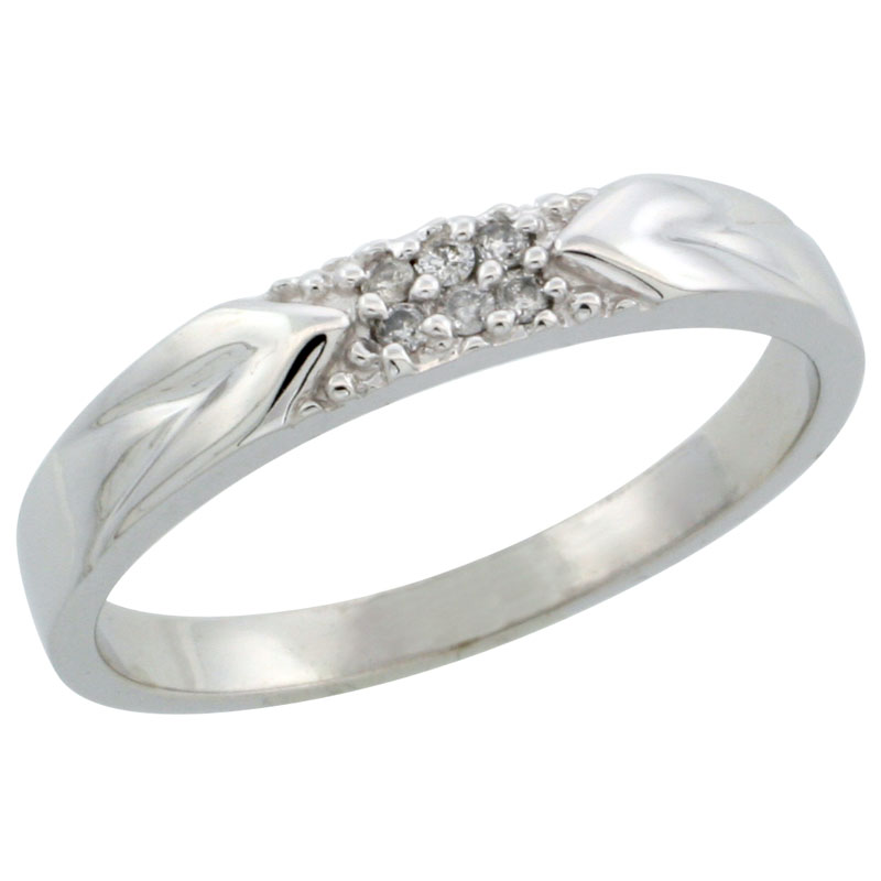 10k White Gold Men's Diamond Ring Band w/ 0.06 Carat Brilliant Cut Diamonds, 1/8 in. (3.5mm) wide