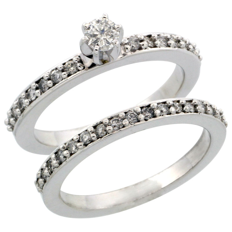10k White Gold 2-Piece Diamond Engagement Ring Band Set w/ 0.54 Carat Brilliant Cut Diamonds, 3/32 in. (2mm) wide