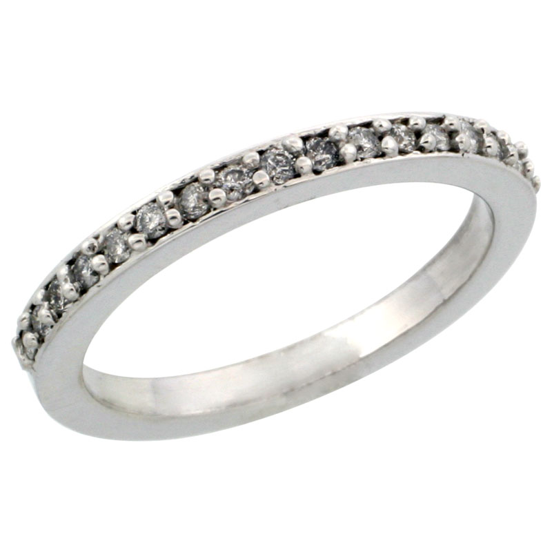10k White Gold Ladies' Diamond Ring Band w/ 0.20 Carat Brilliant Cut Diamonds, 3/32 in. (2mm) wide