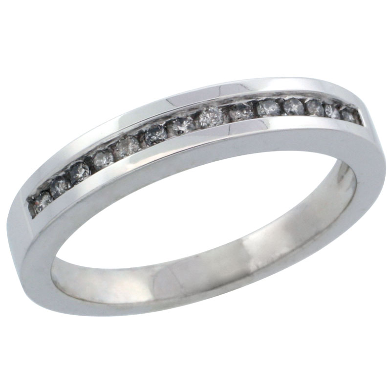 10k White Gold Ladies' Diamond Ring Band w/ 0.14 Carat Brilliant Cut Diamonds, 1/8 in. (3mm) wide