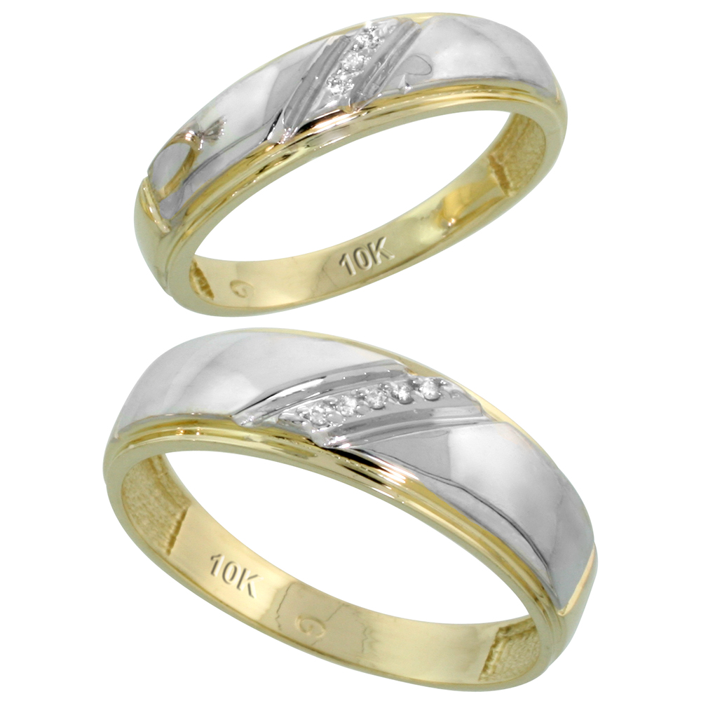 10k Yellow Gold Diamond 2 Piece Wedding Ring Set His 7mm & Hers 5.5mm, Men's Size 8 to 14