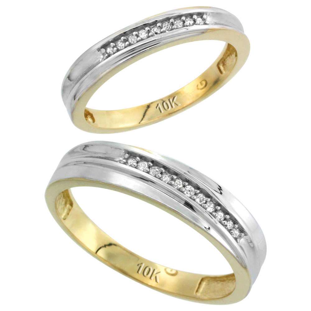 10k Yellow Gold Diamond 2 Piece Wedding Ring Set His 5mm & Hers 3mm, Men's Size 8 to 14