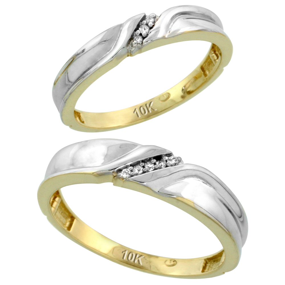 10k Yellow Gold Diamond 2 Piece Wedding Ring Set His 5mm & Hers 3.5mm, Men's Size 8 to 14