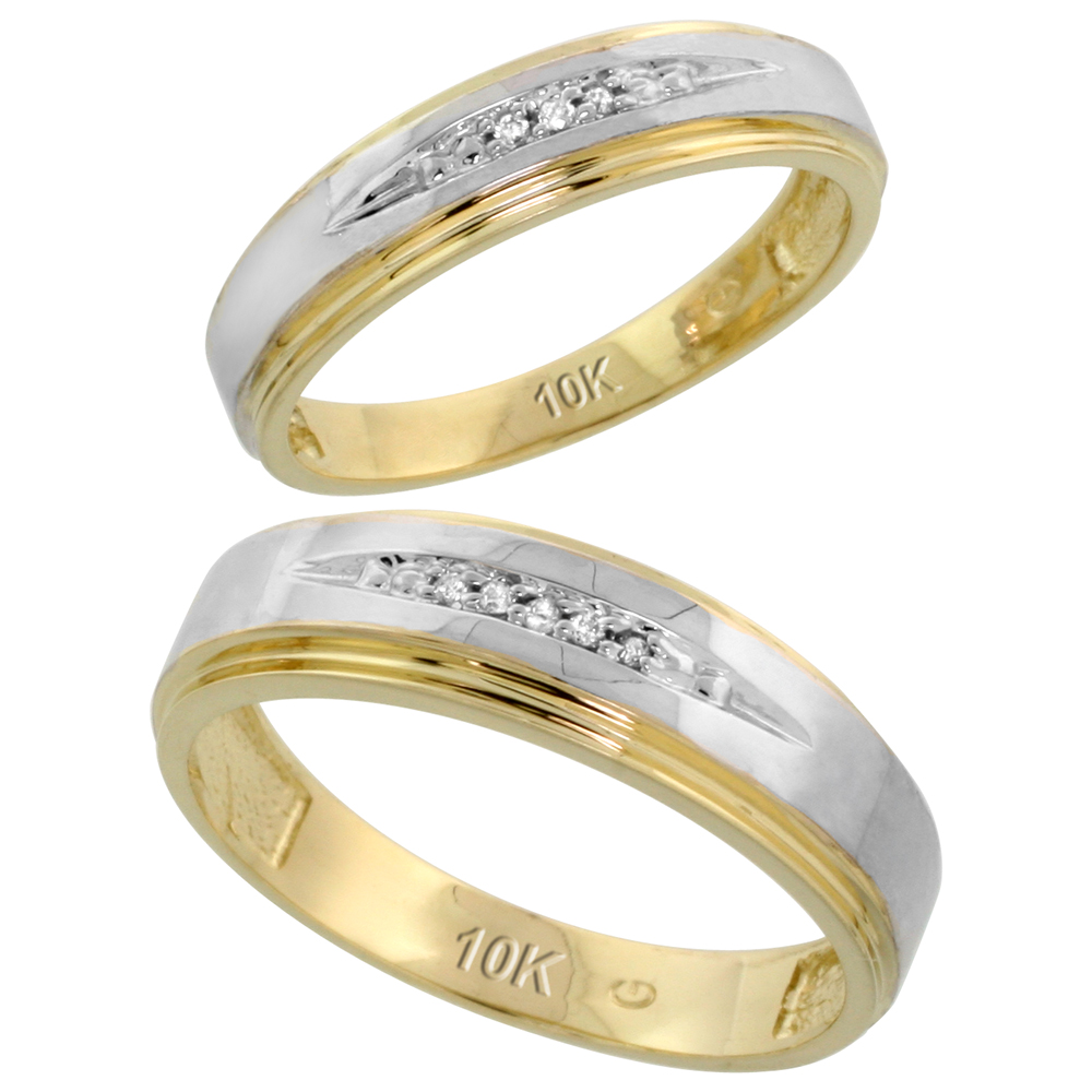 10k Yellow Gold Diamond 2 Piece Wedding Ring Set His 6mm & Hers 5mm, Men's Size 8 to 14