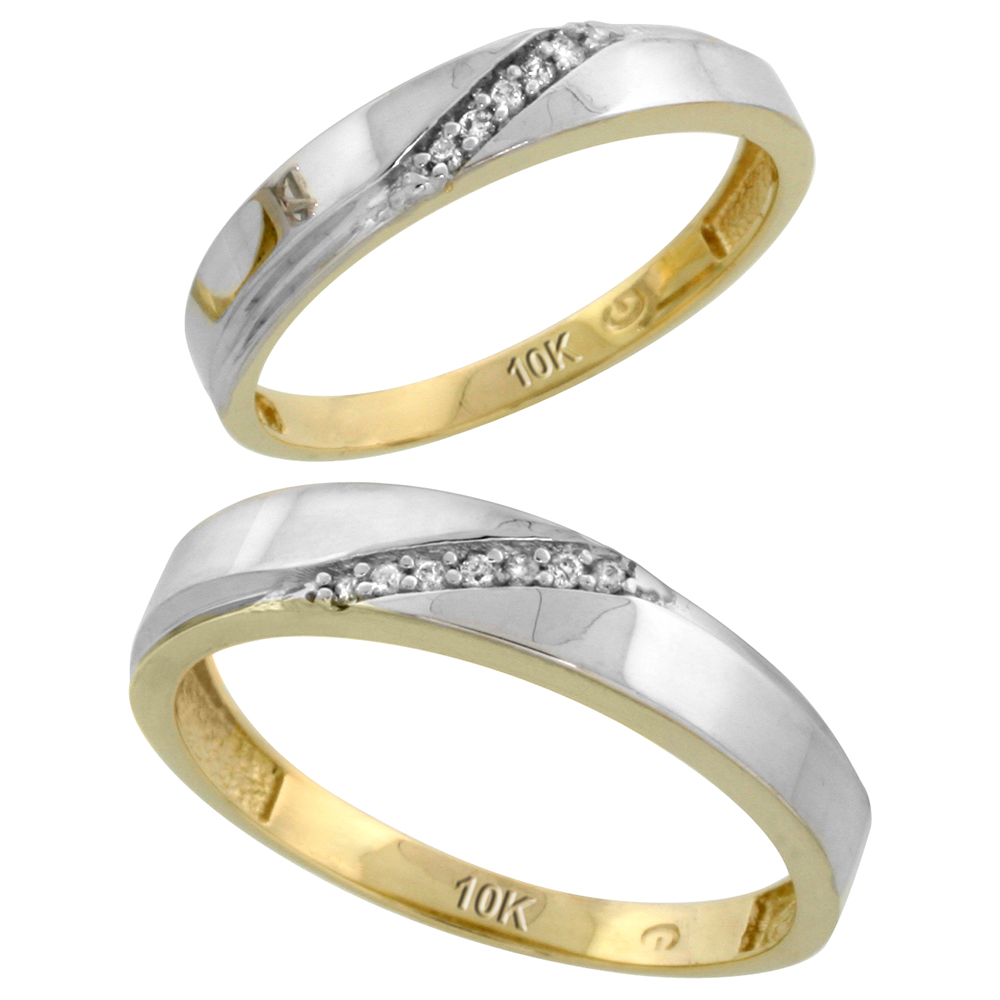 10k Yellow Gold Diamond 2 Piece Wedding Ring Set His 4.5mm & Hers 3.5mm, Men's Size 8 to 14