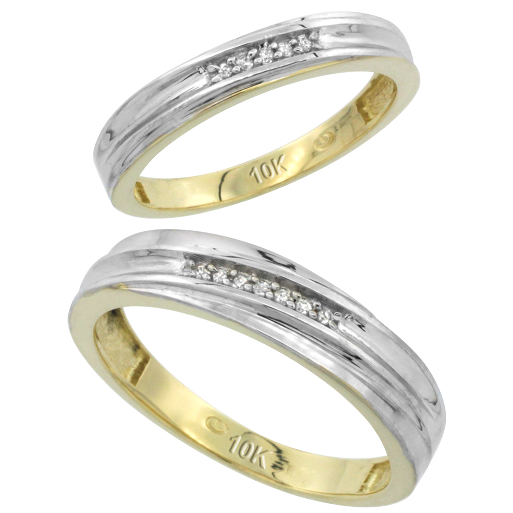 10k Yellow Gold Diamond 2 Piece Wedding Ring Set His 5mm & Hers 3.5mm, Men's Size 8 to 14