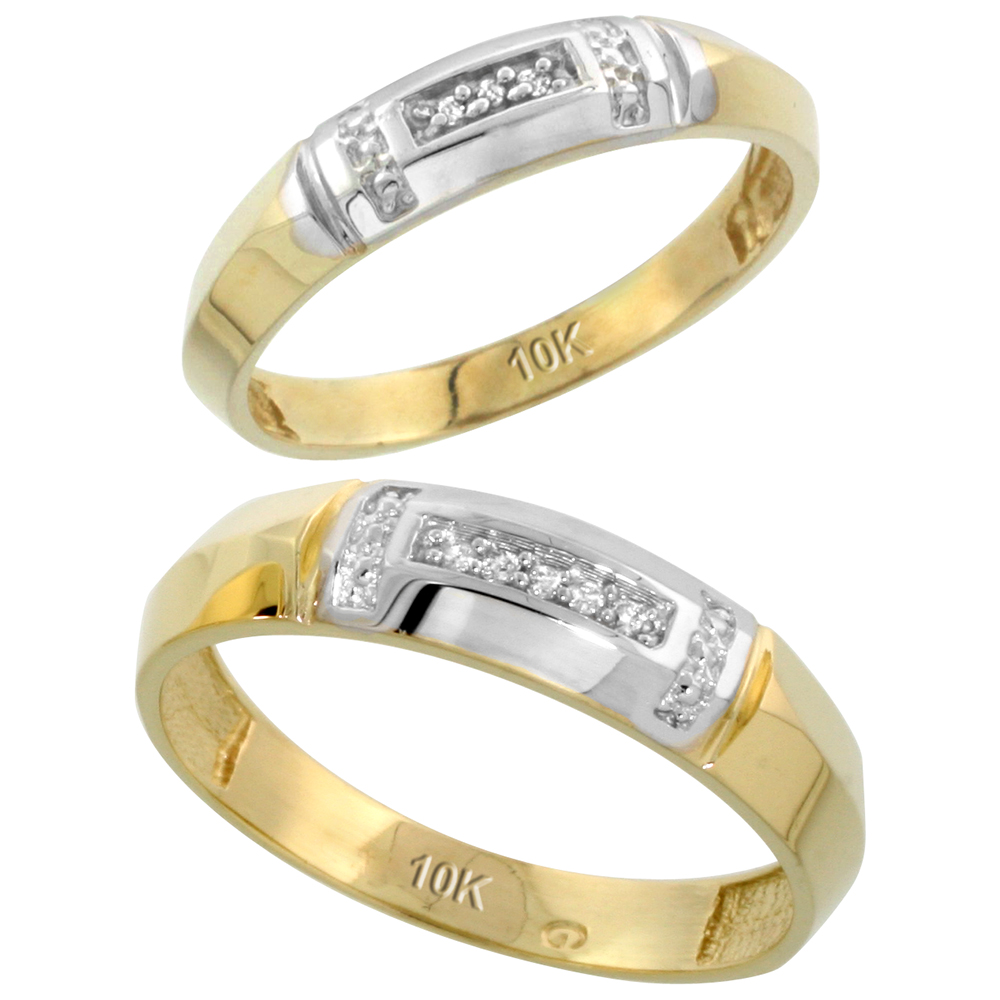 10k Yellow Gold Diamond 2 Piece Wedding Ring Set His 5.5mm & Hers 4mm, Men's Size 8 to 14