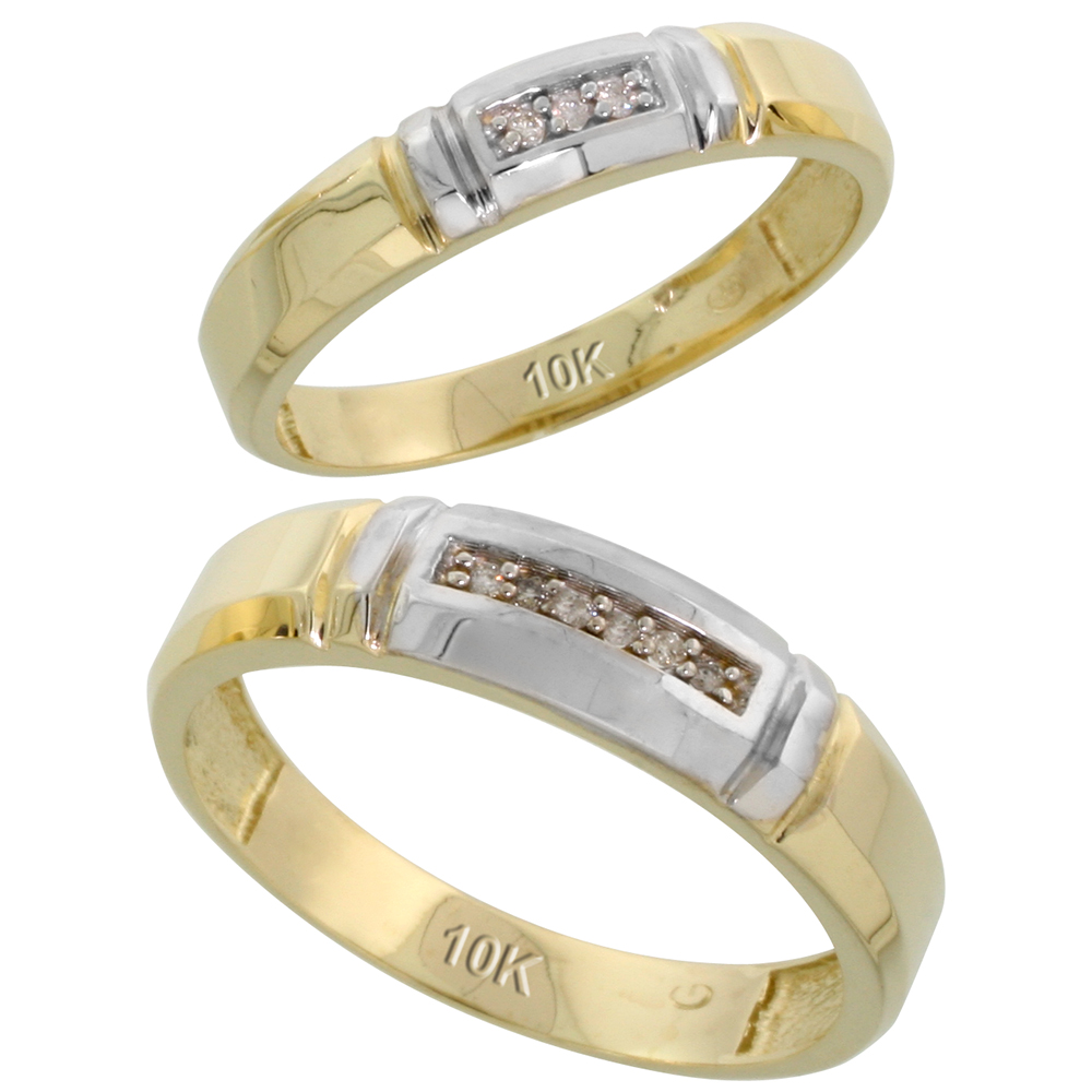 10k Yellow Gold Diamond 2 Piece Wedding Ring Set His 5.5mm & Hers 4mm, Men's Size 8 to 14