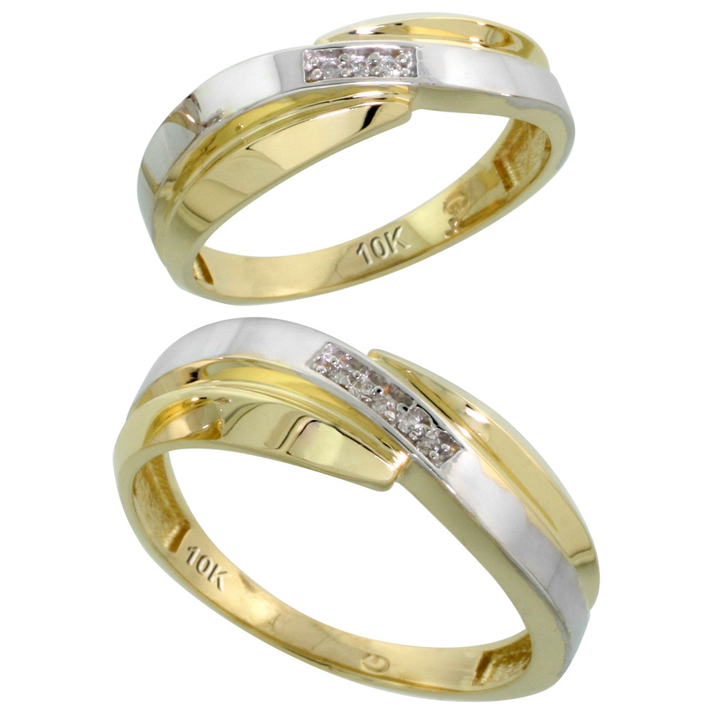 10k Yellow Gold Diamond 2 Piece Wedding Ring Set His 7mm & Hers 6mm, Men's Size 8 to 14