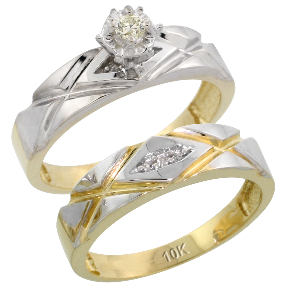 10k Yellow Gold Ladies� 2-Piece Diamond Engagement Wedding Ring Set, 3/16 inch wide