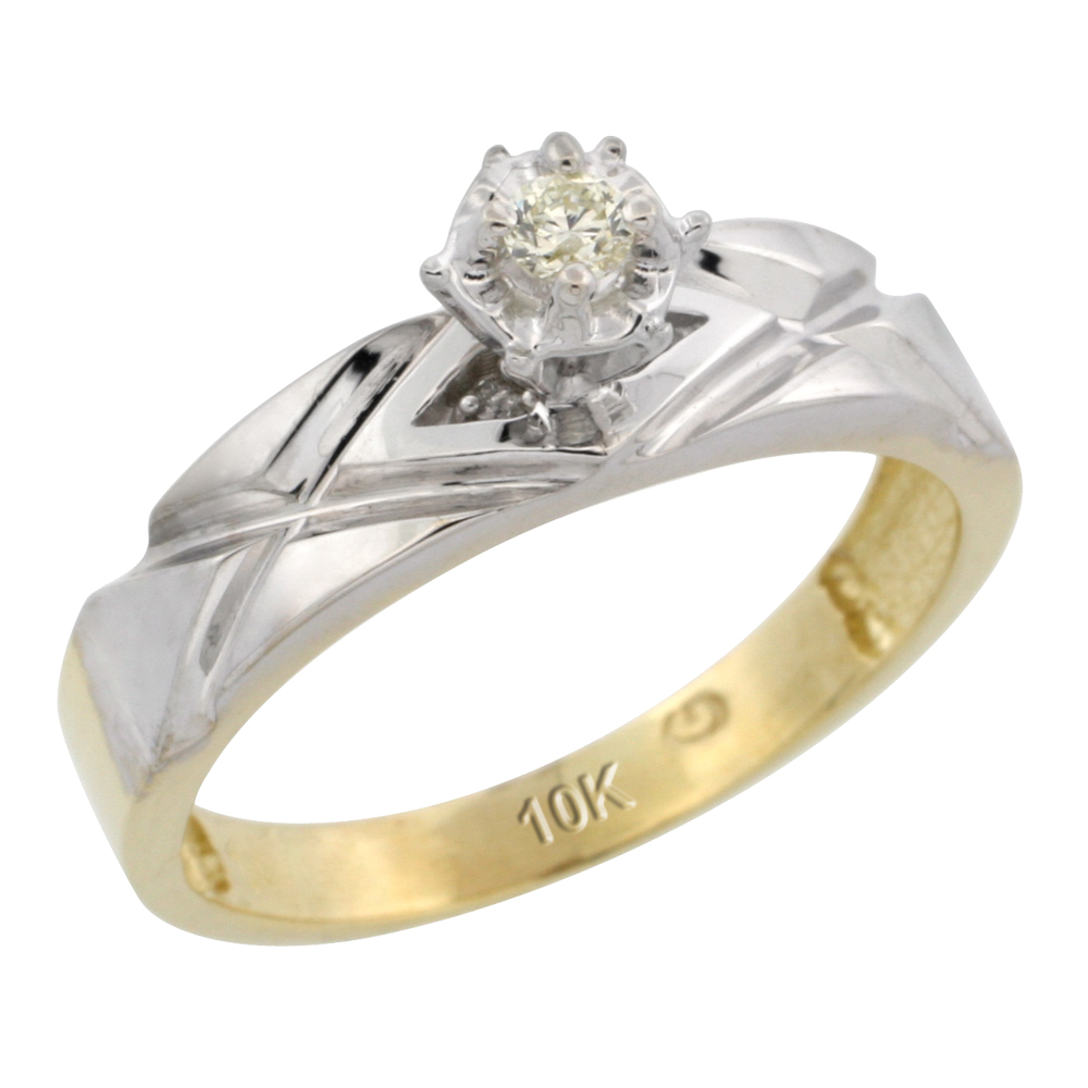 10k Yellow Gold Diamond Engagement Ring, 3/16 inch wide