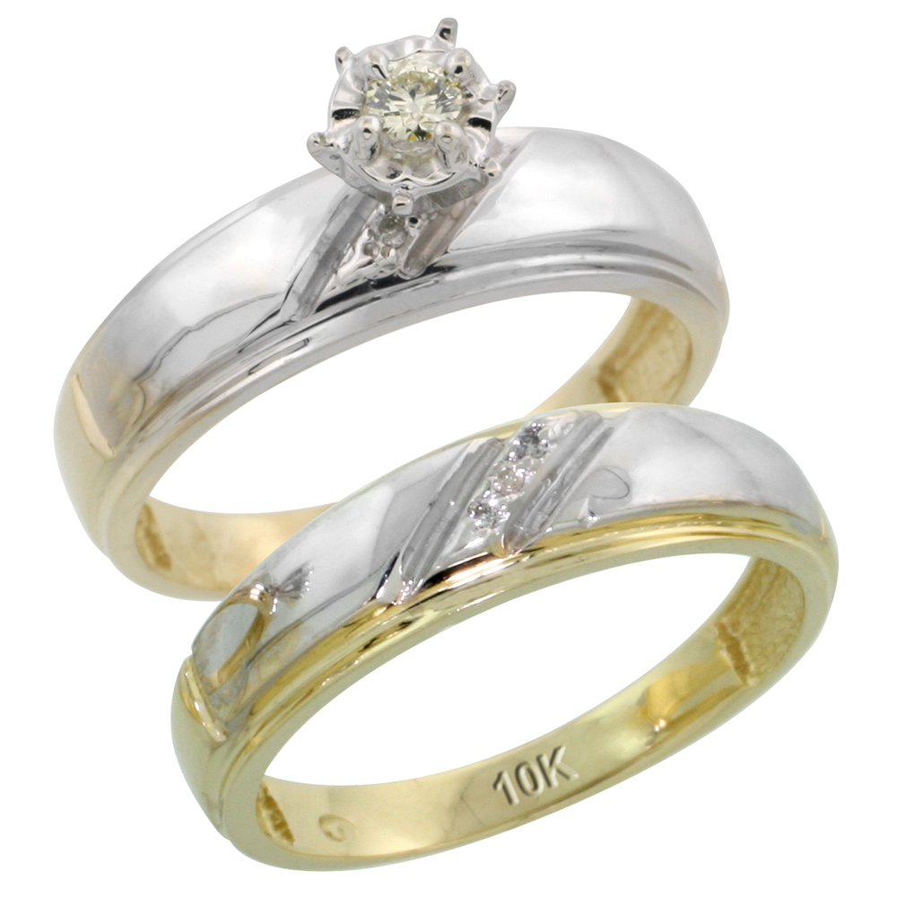 10k Yellow Gold Ladies� 2-Piece Diamond Engagement Wedding Ring Set, 7/32 inch wide
