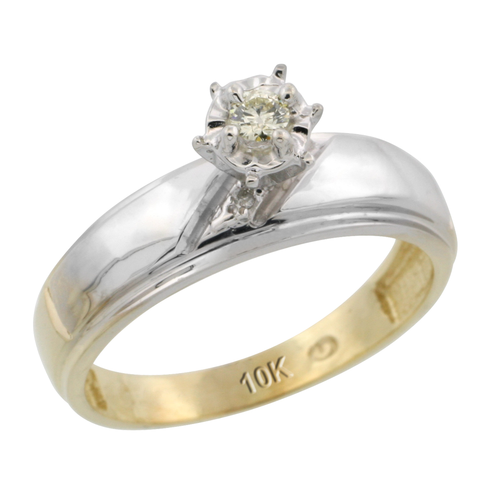 10k Yellow Gold Diamond Engagement Ring, 7/32 inch wide