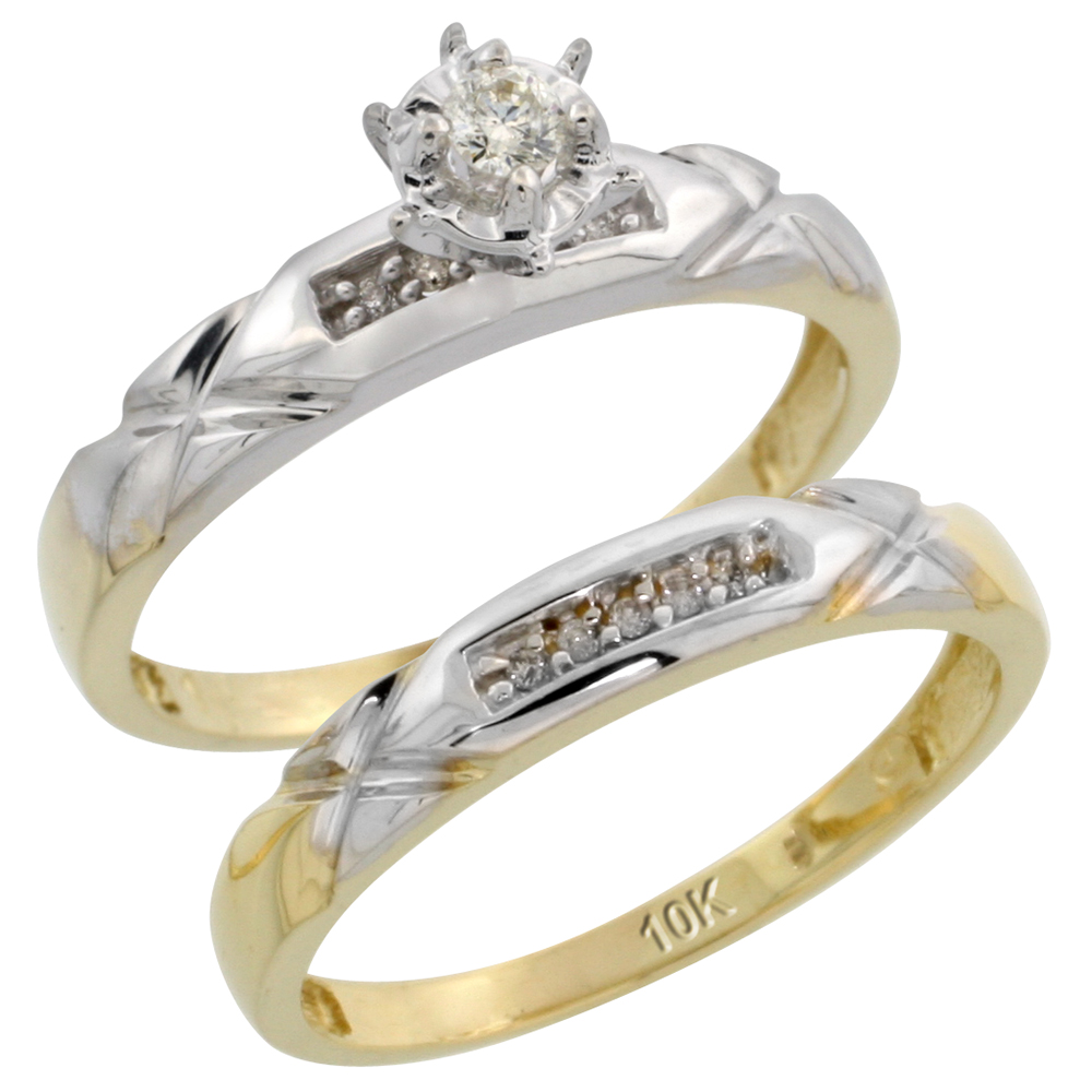 10k Yellow Gold Ladies� 2-Piece Diamond Engagement Wedding Ring Set, 1/8 inch wide