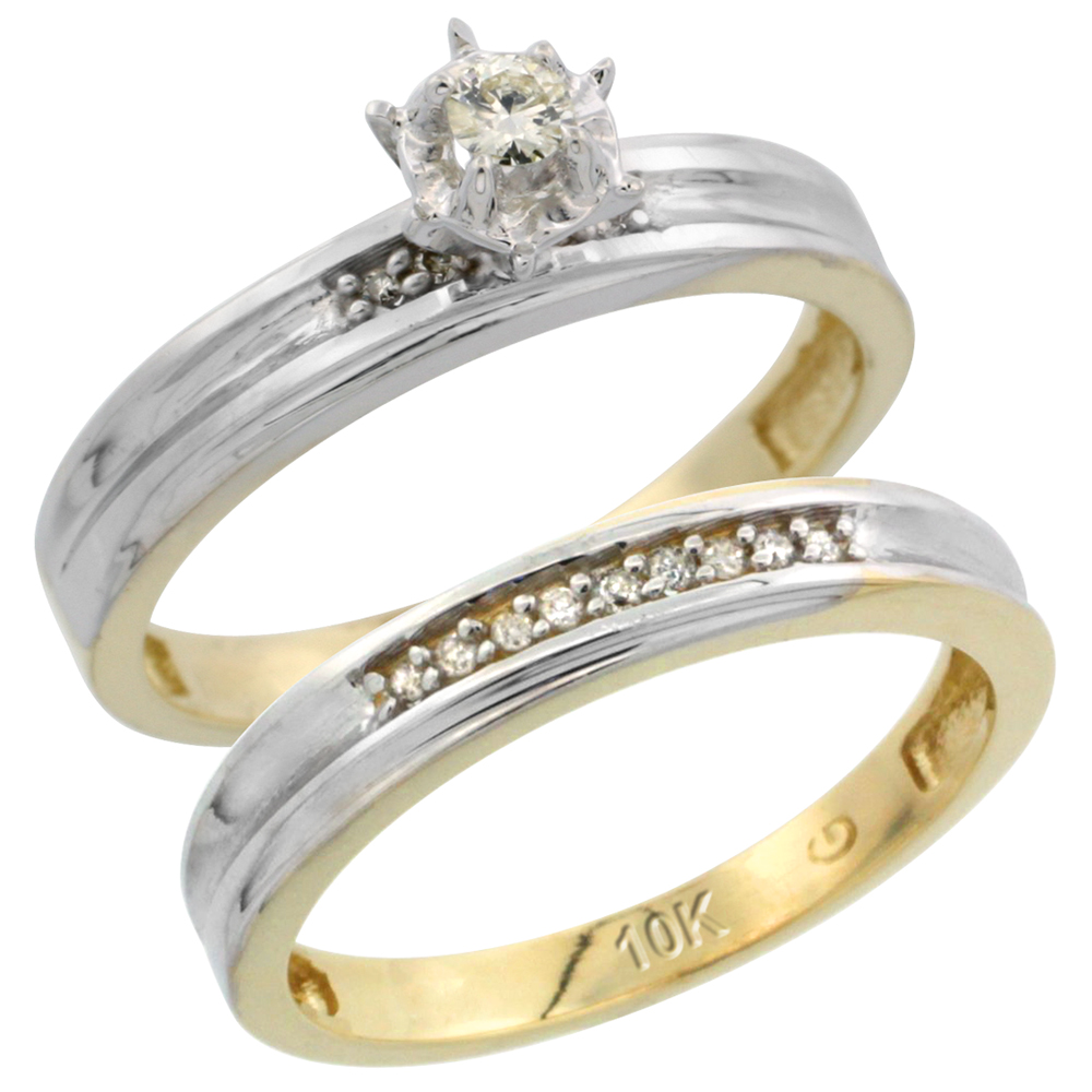 10k Yellow Gold Ladies� 2-Piece Diamond Engagement Wedding Ring Set, 1/8 inch wide