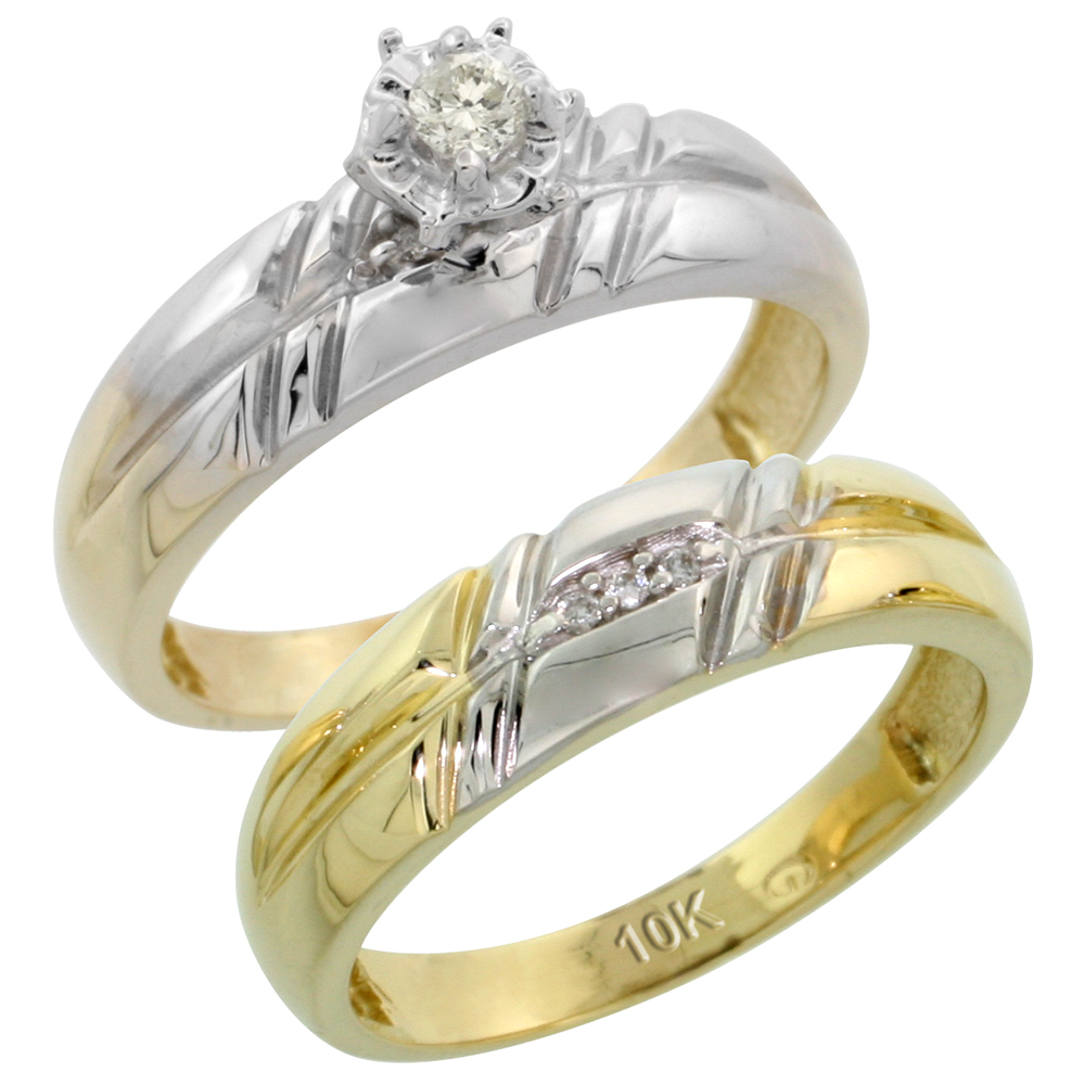 10k Yellow Gold Ladies� 2-Piece Diamond Engagement Wedding Ring Set, 7/32 inch wide