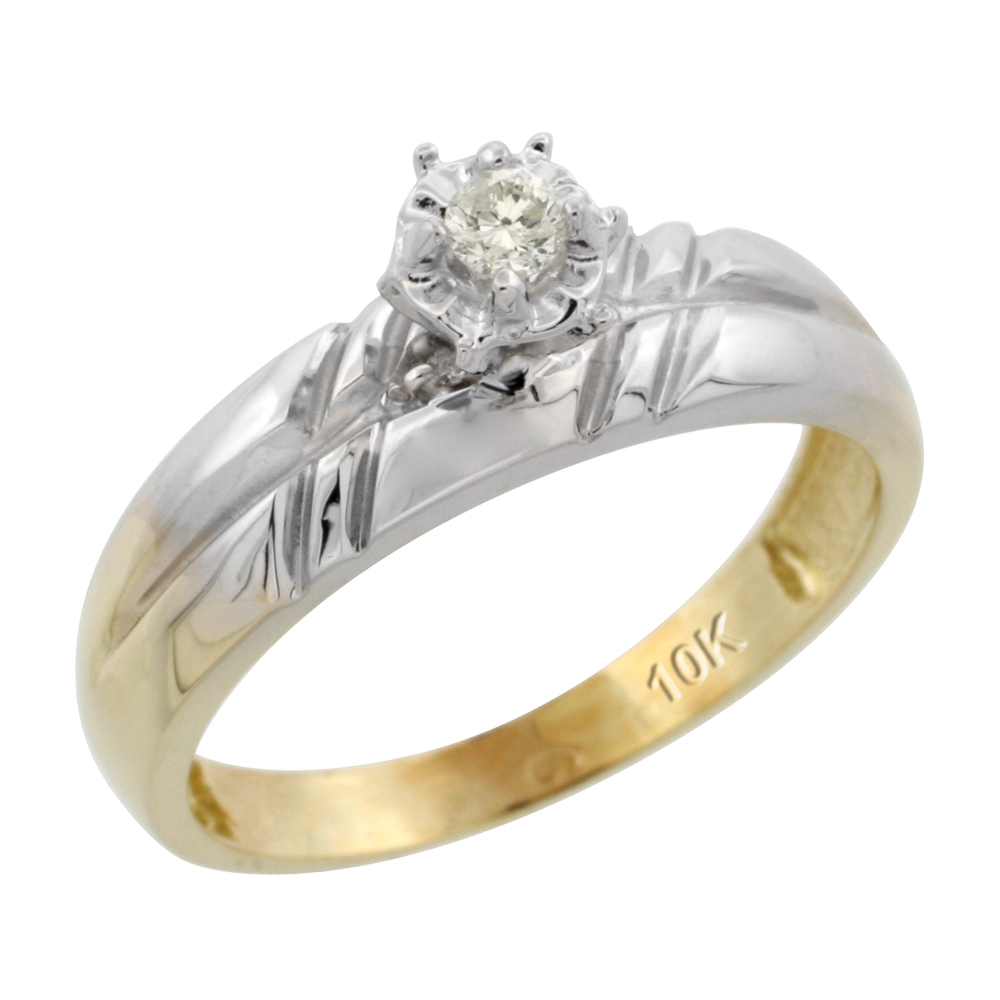 10k Yellow Gold Diamond Engagement Ring, 7/32 inch wide