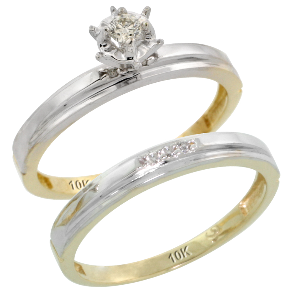 10k Yellow Gold Ladies� 2-Piece Diamond Engagement Wedding Ring Set, 1/8 inch wide
