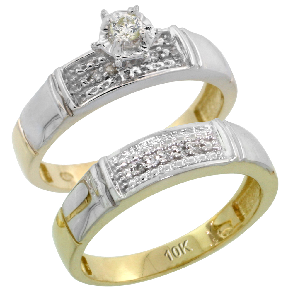 10k Yellow Gold Ladies� 2-Piece Diamond Engagement Wedding Ring Set, 3/16 inch wide