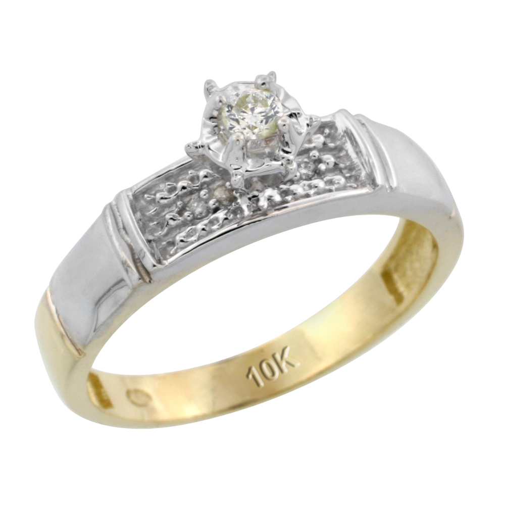 10k Yellow Gold Diamond Engagement Ring, 3/16 inch wide