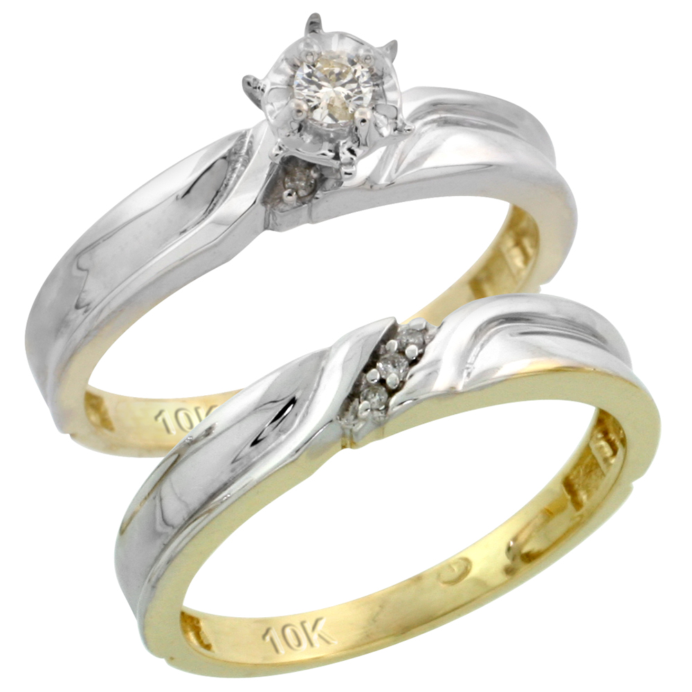 10k Yellow Gold Ladies� 2-Piece Diamond Engagement Wedding Ring Set, 1/8 inch wide