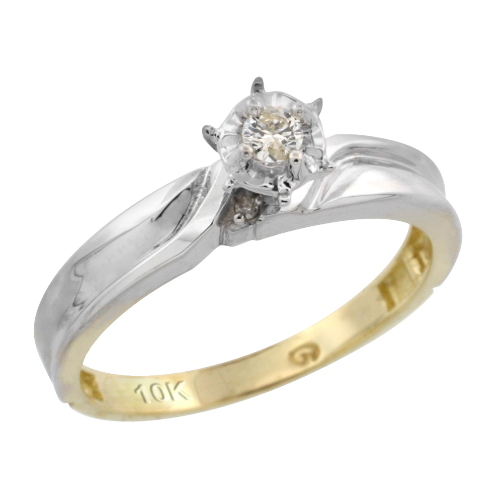 10k Yellow Gold Diamond Engagement Ring, 1/8 inch wide
