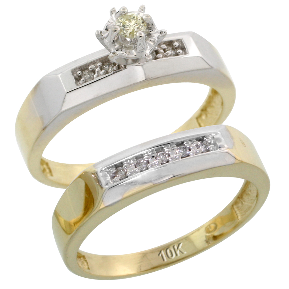 10k Yellow Gold Ladies� 2-Piece Diamond Engagement Wedding Ring Set, 3/16 inch wide