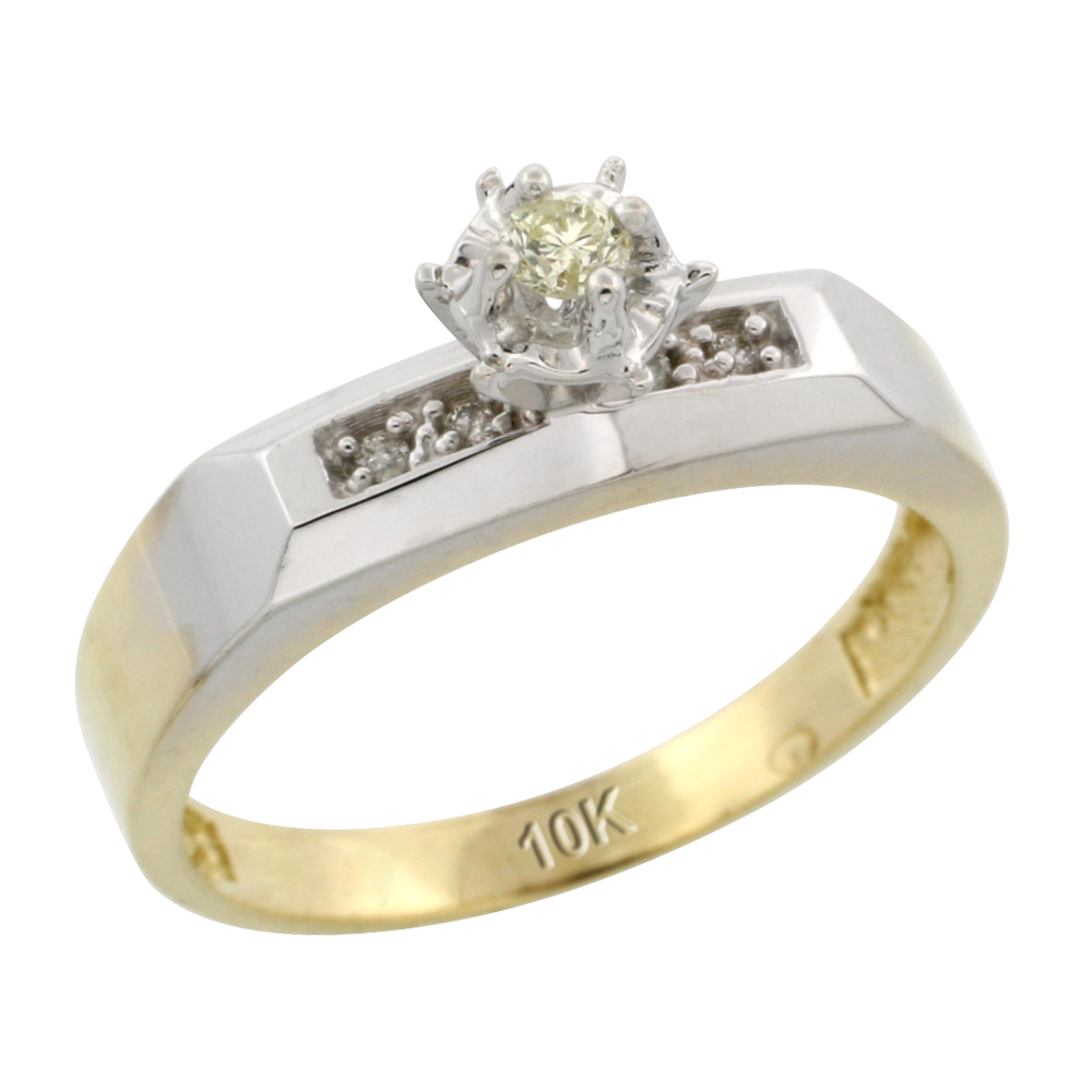 10k Yellow Gold Diamond Engagement Ring, 3/16 inch wide